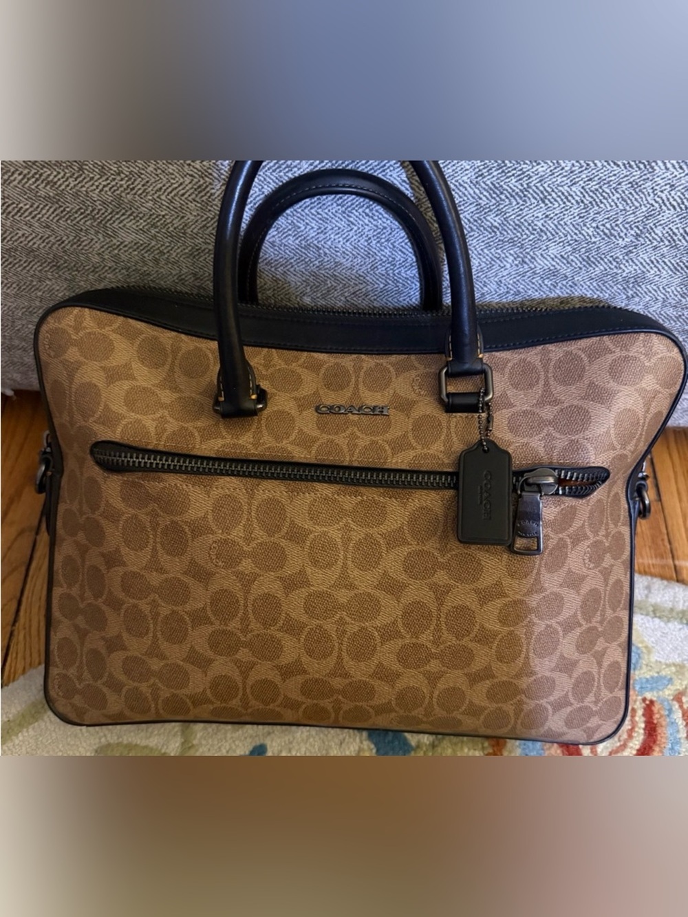 Coach Signature Canvas Briefcase in Brown with Black Trim